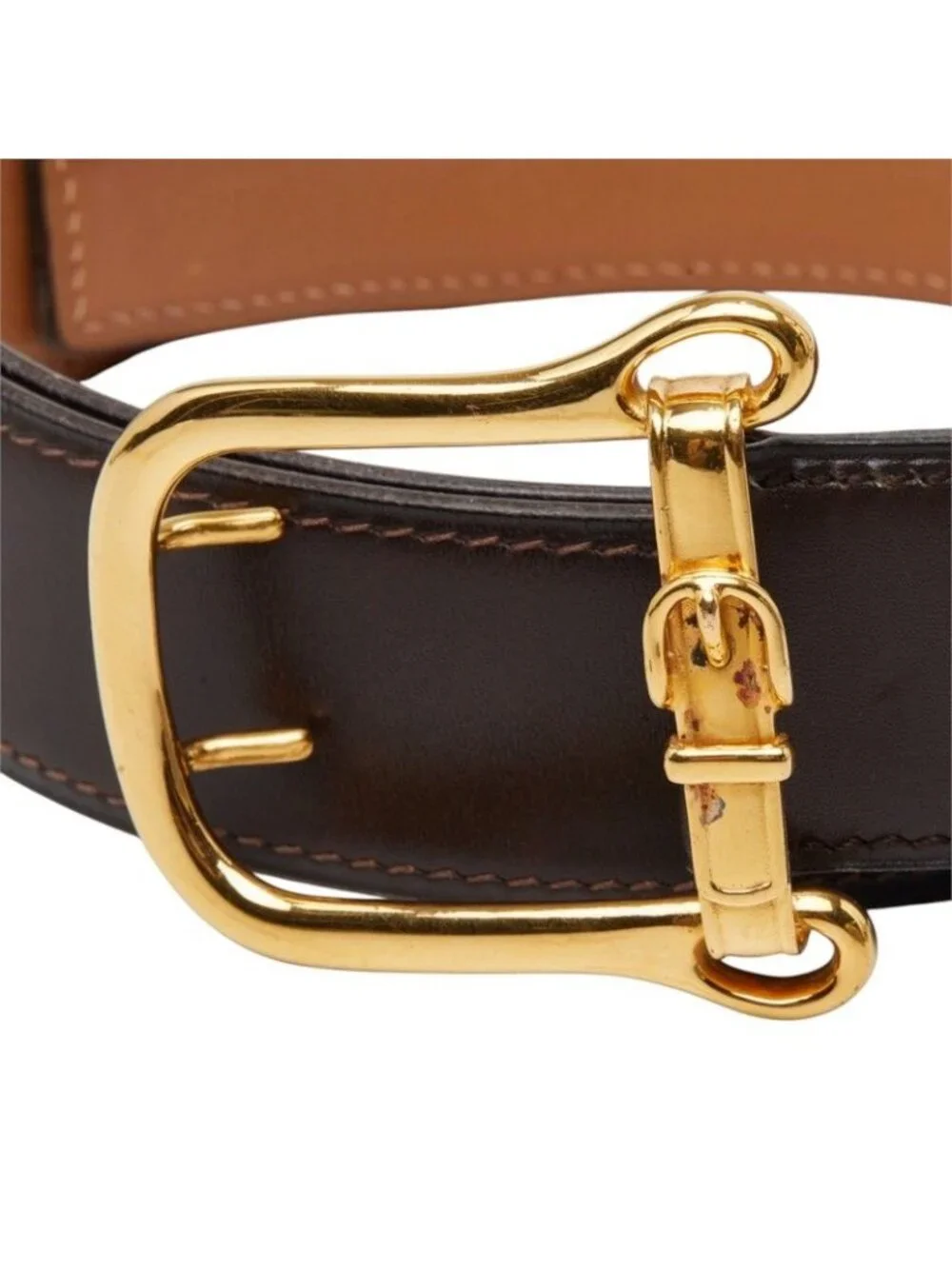 Hermes Belt Motif Buckle Brown Gold Leather